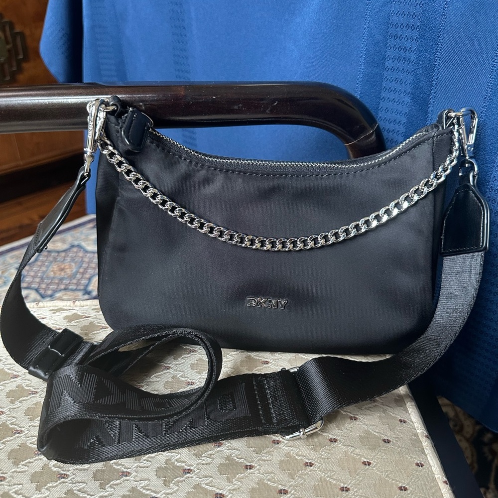 DKNY Black Crossbody Bag with Chain Detail